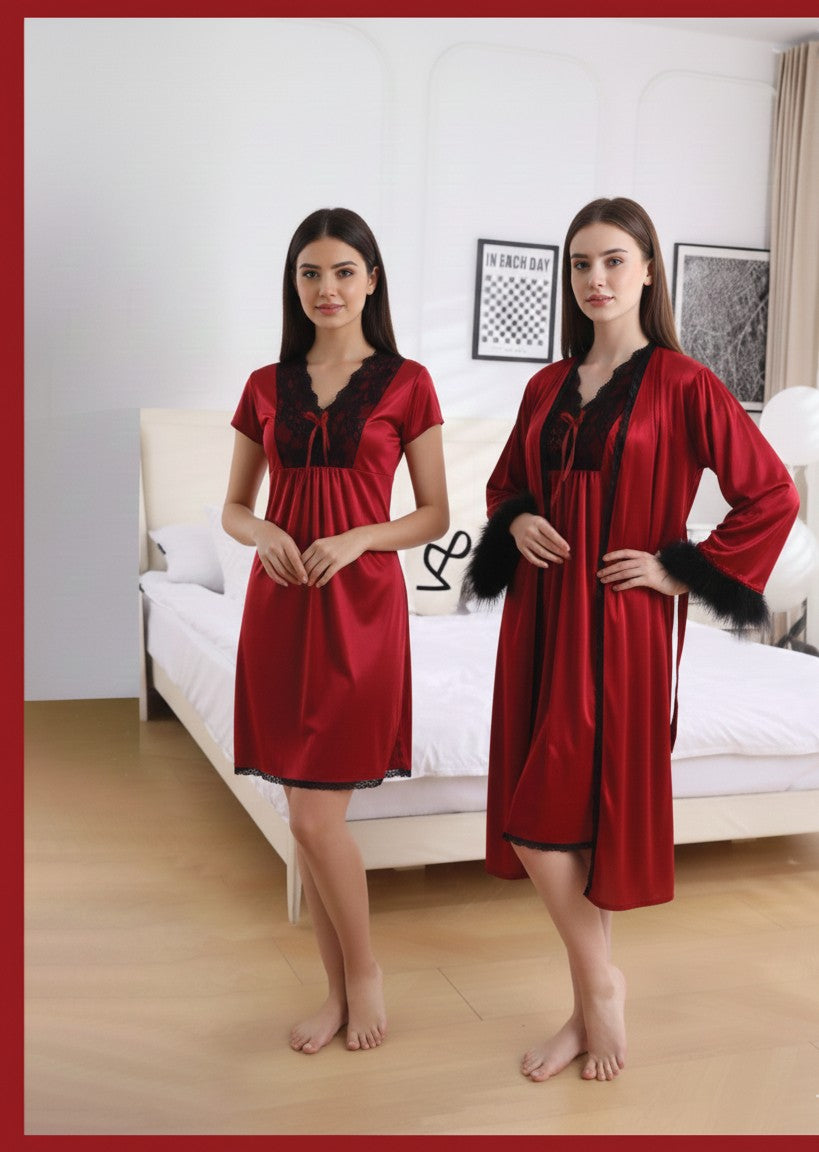 2-Piece Short Nighty Set | Lace Chemise and Sheer Mesh Shrug/Jacket