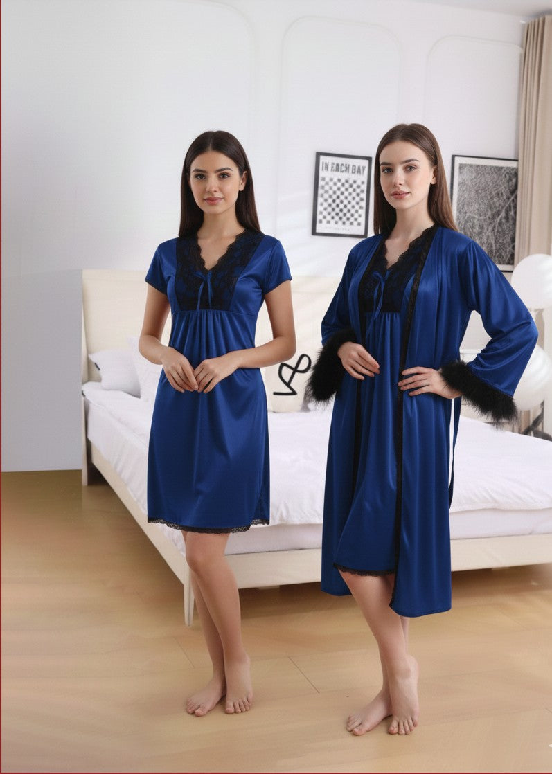 2-Piece Short Nighty Set | Lace Chemise and Sheer Mesh Shrug/Jacket