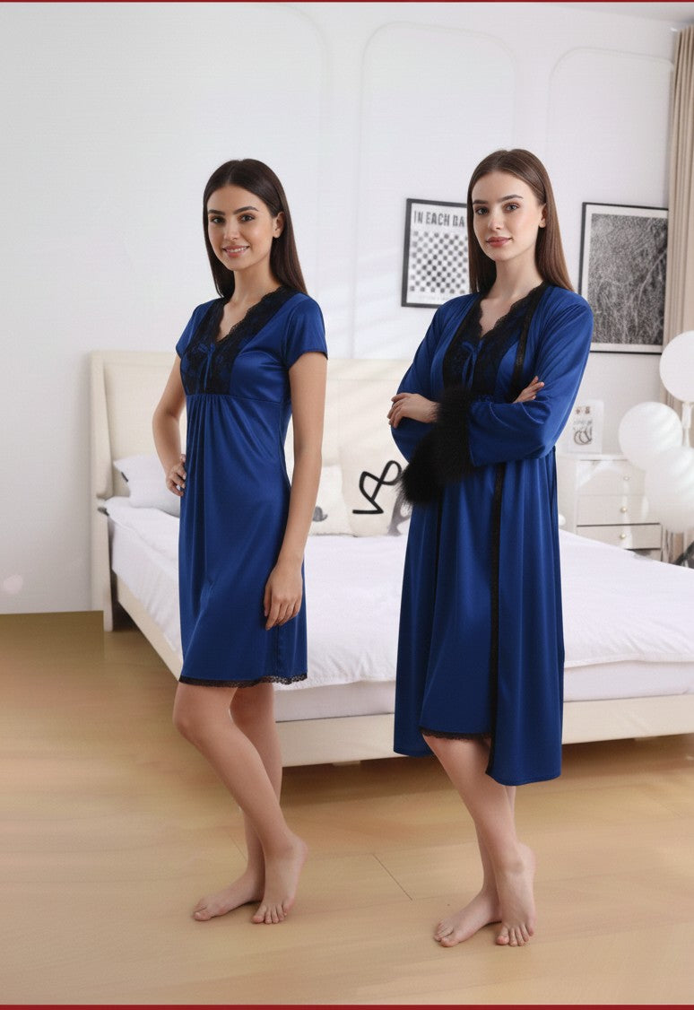2-Piece Short Nighty Set | Lace Chemise and Sheer Mesh Shrug/Jacket