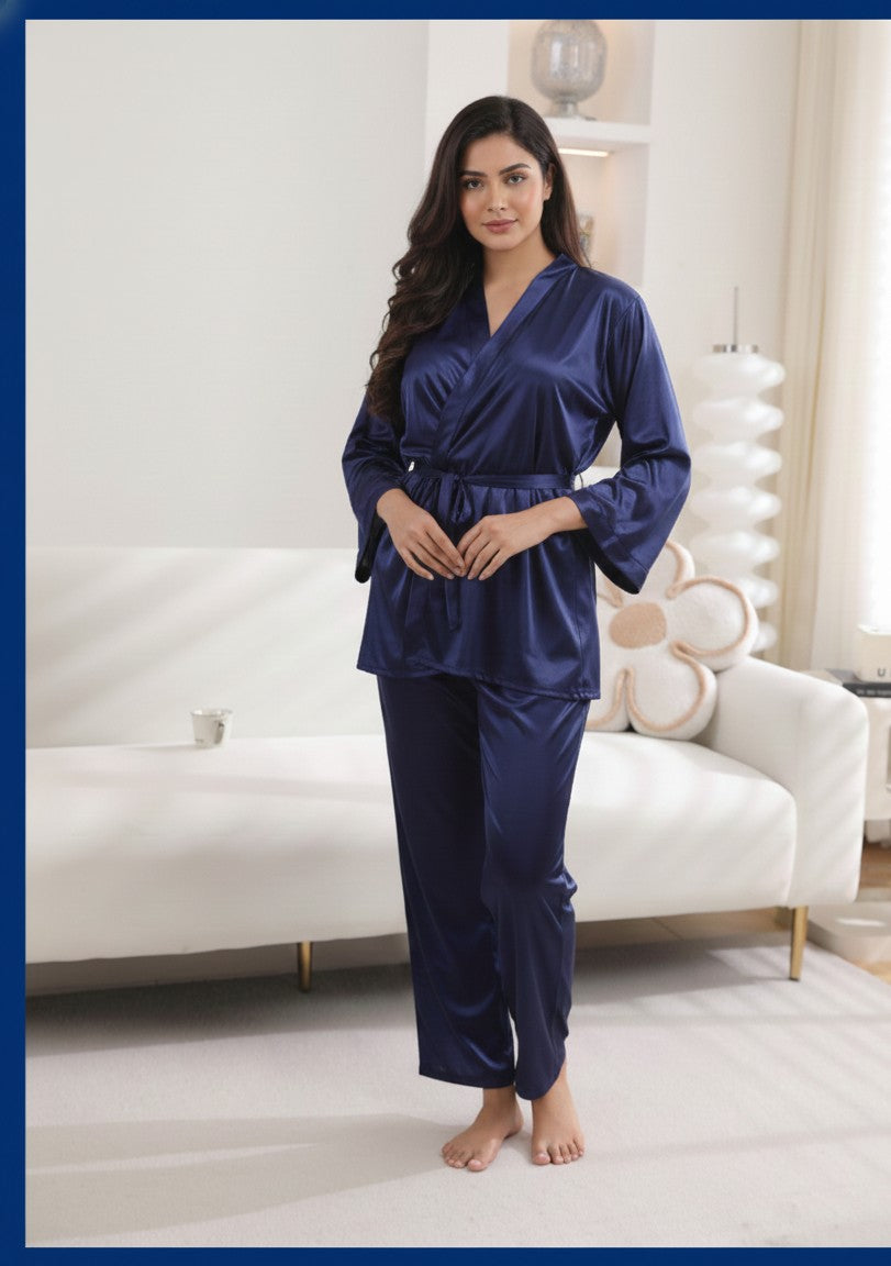 2-Piece Satin Pajama and Robe Set | Gown, Long Trouser