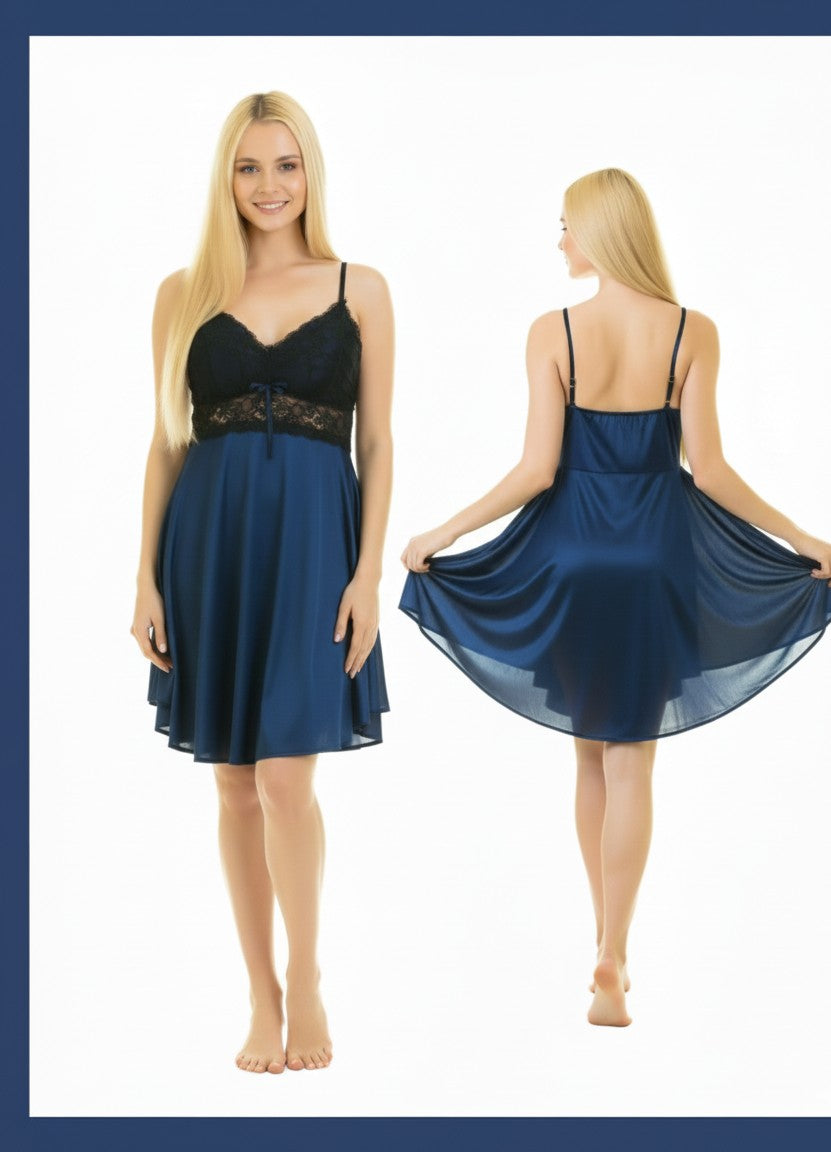 Lace Trim Satin Babydoll Nighty