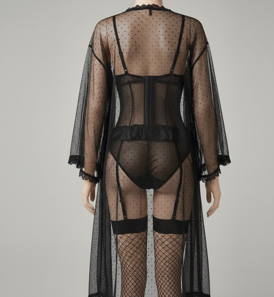 Midnight Lace Lingerie & Robe Set