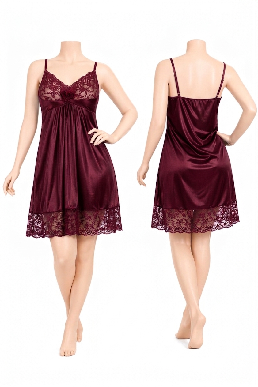 Seraphina Lace-Trimmed Satin Nightgown – Elegant Sleepwear Chemise