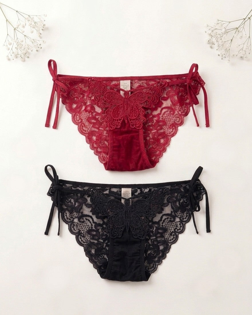Pack Of 2| Butterfly Embroidered Side-Tie Panties