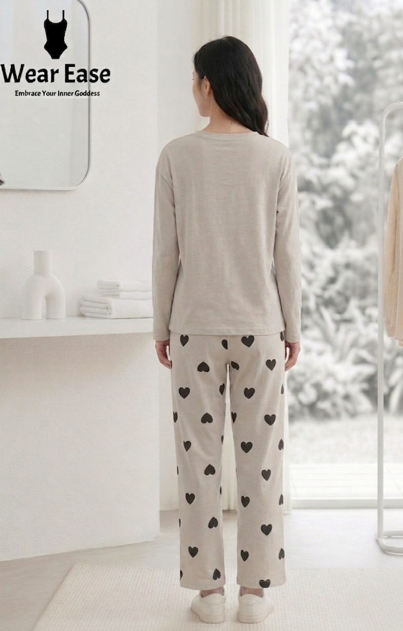 Wear Ease "Heart Print" Pajama Set