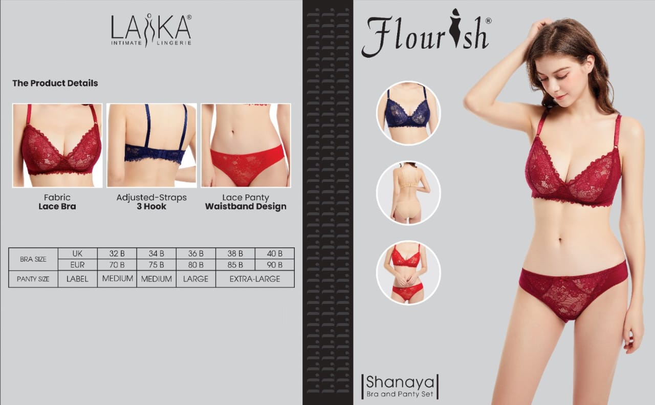 Flourish Shanaya Bra Set|See-Through Lace Balconette Bra Set | Embroidered Unlined Underwear