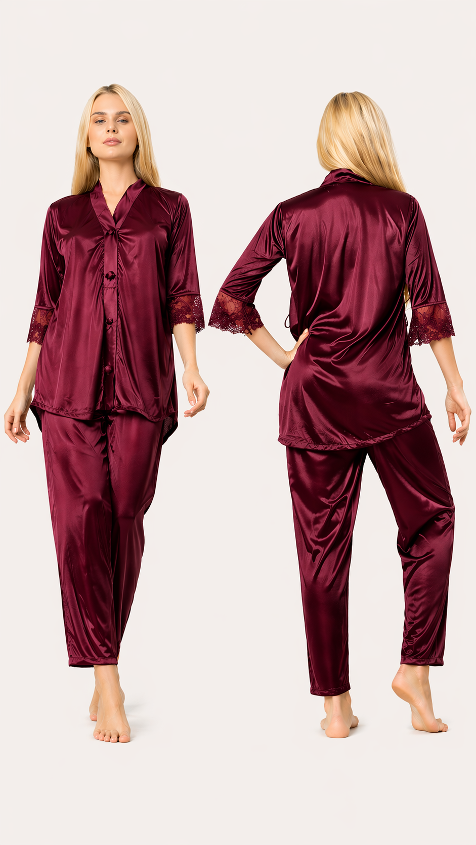 2-Piece Silky Satin Pajama Set | Short Sleeve Button-Up Top and Pajama