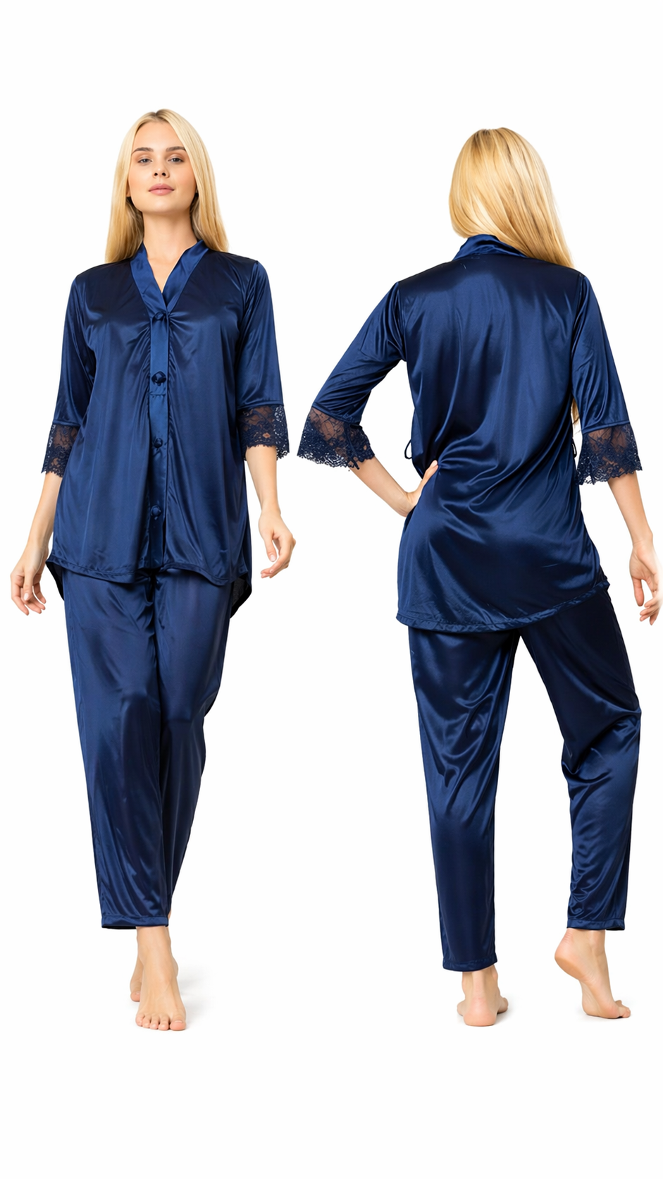 2-Piece Silky Satin Pajama Set | Short Sleeve Button-Up Top and Pajama