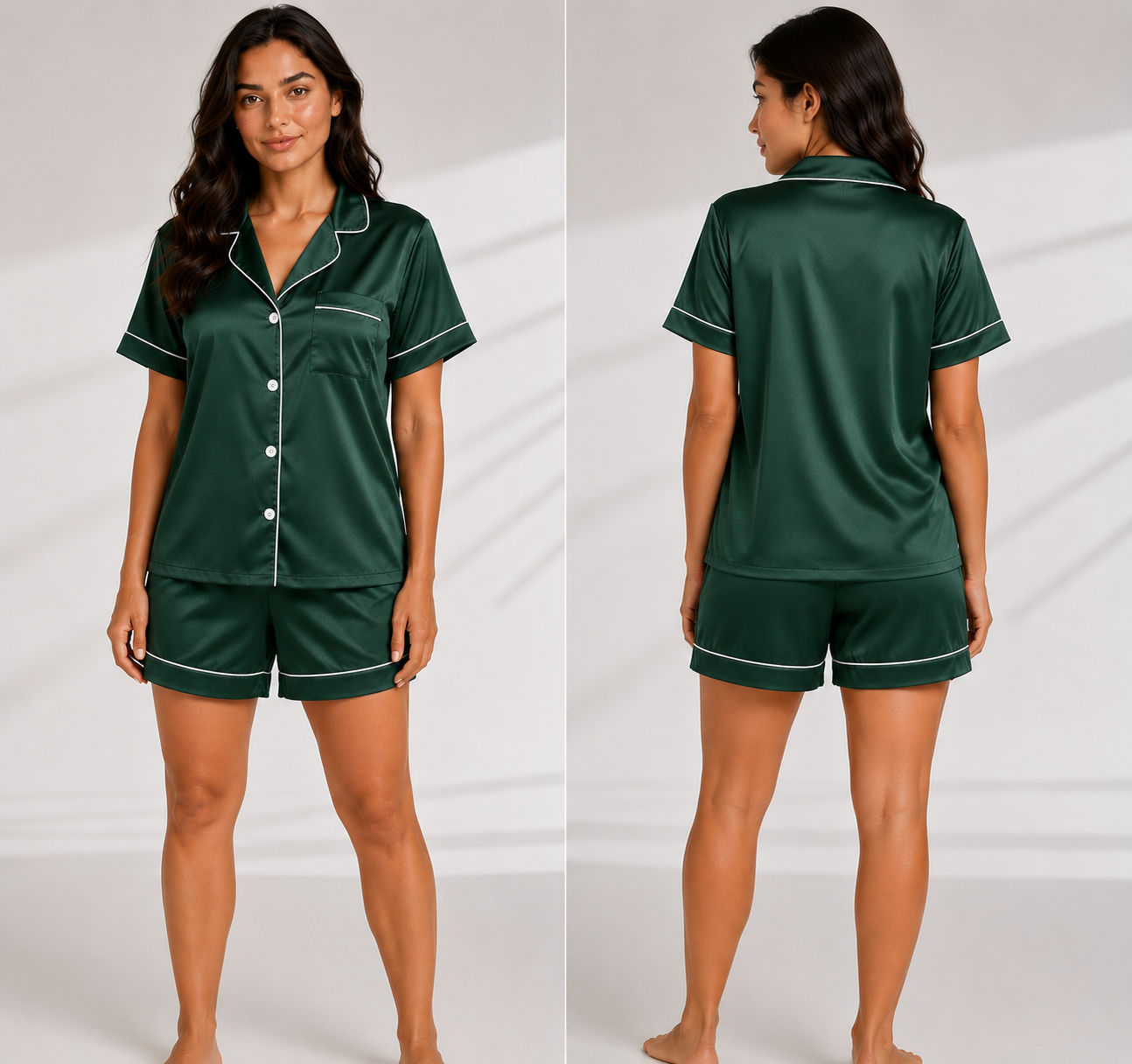 Silky Button-Down Shorts Set