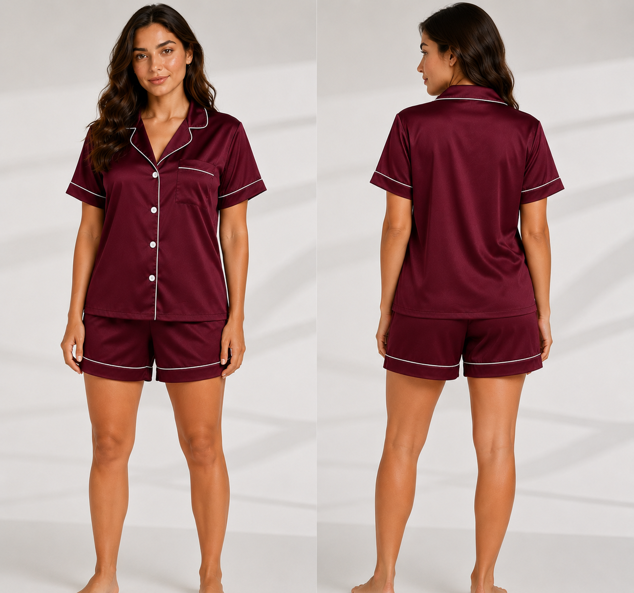 Silky Button-Down Shorts Set
