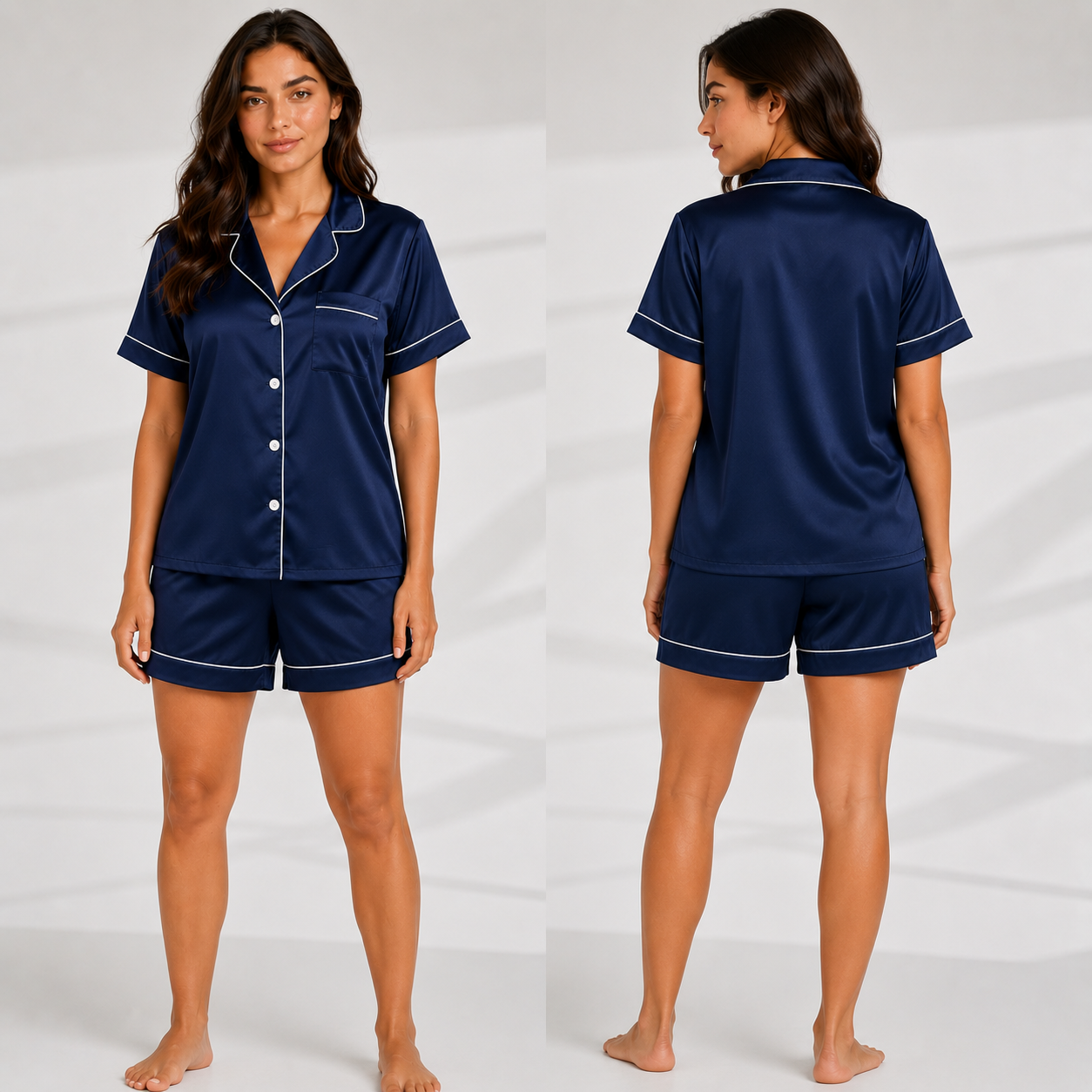 Silky Button-Down Shorts Set