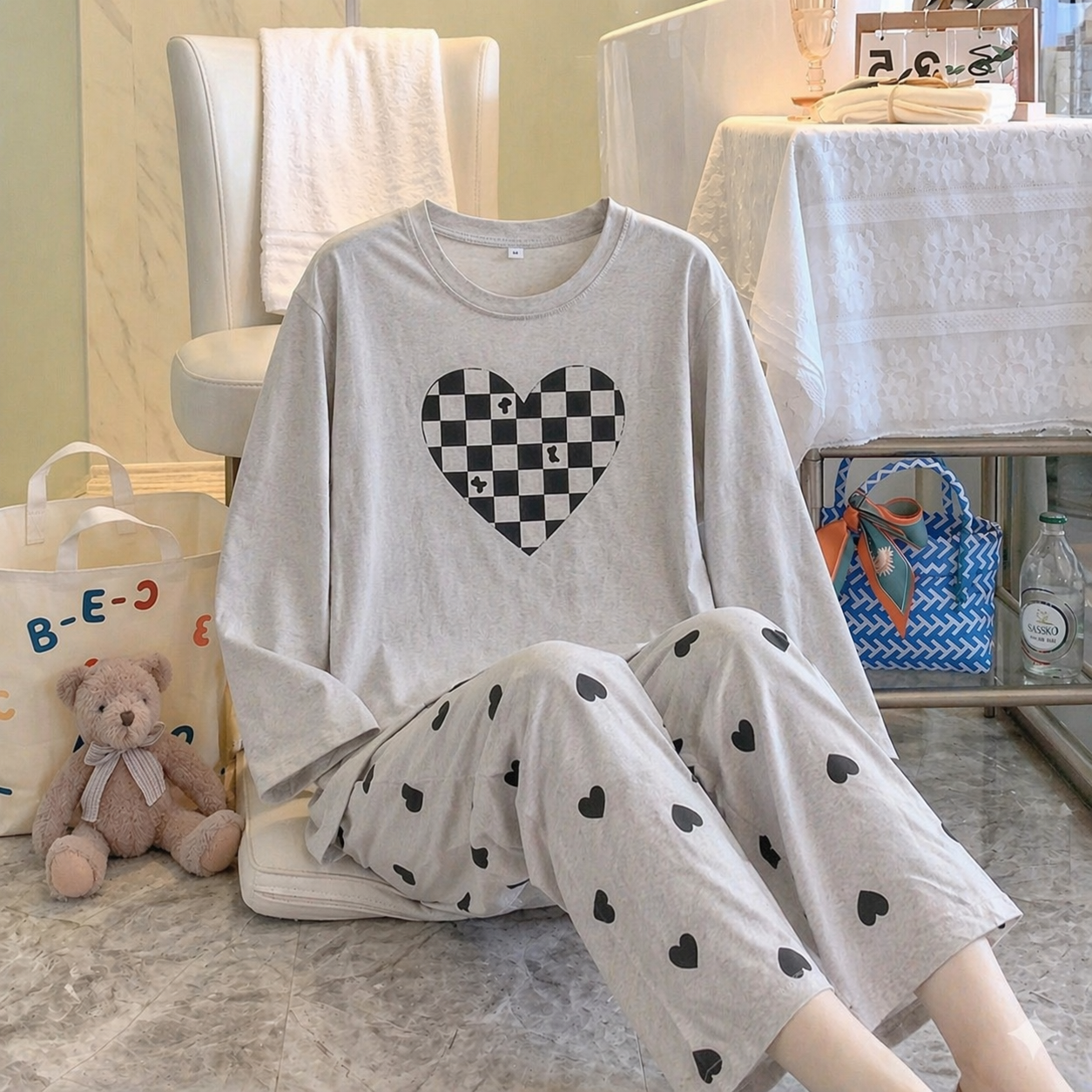 Wear Ease "Heart Print" Pajama Set