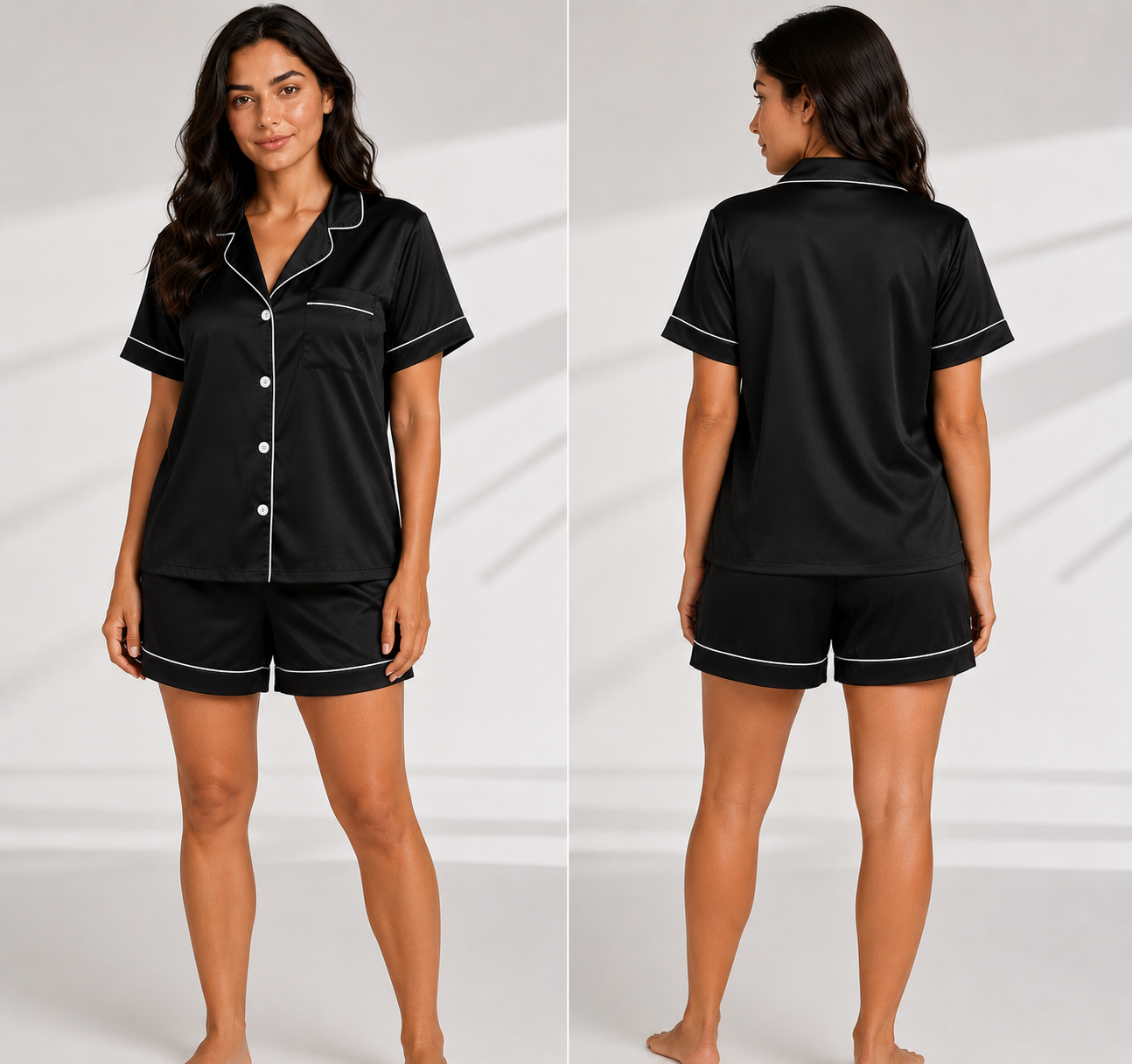 Silky Button-Down Shorts Set