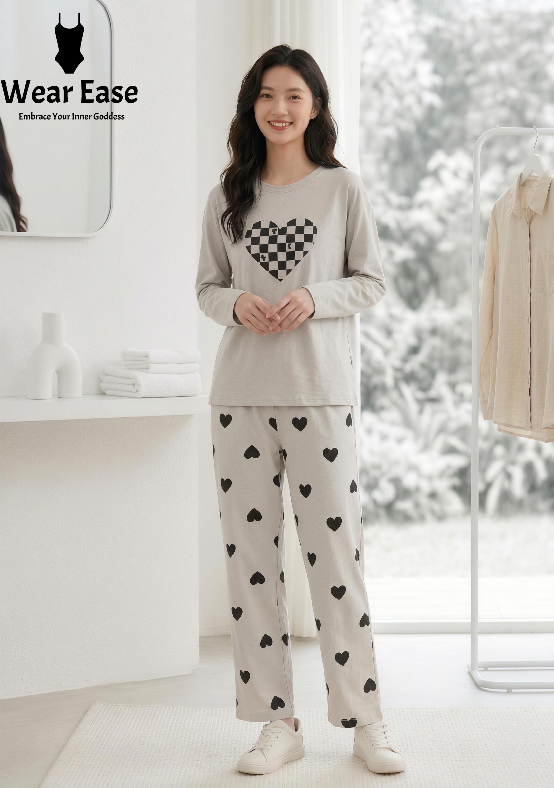 Wear Ease "Heart Print" Pajama Set