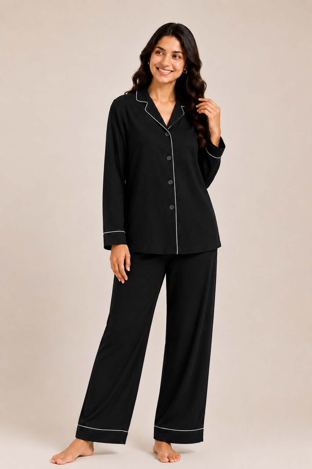 Linen Pajama Suit-Black Pearl