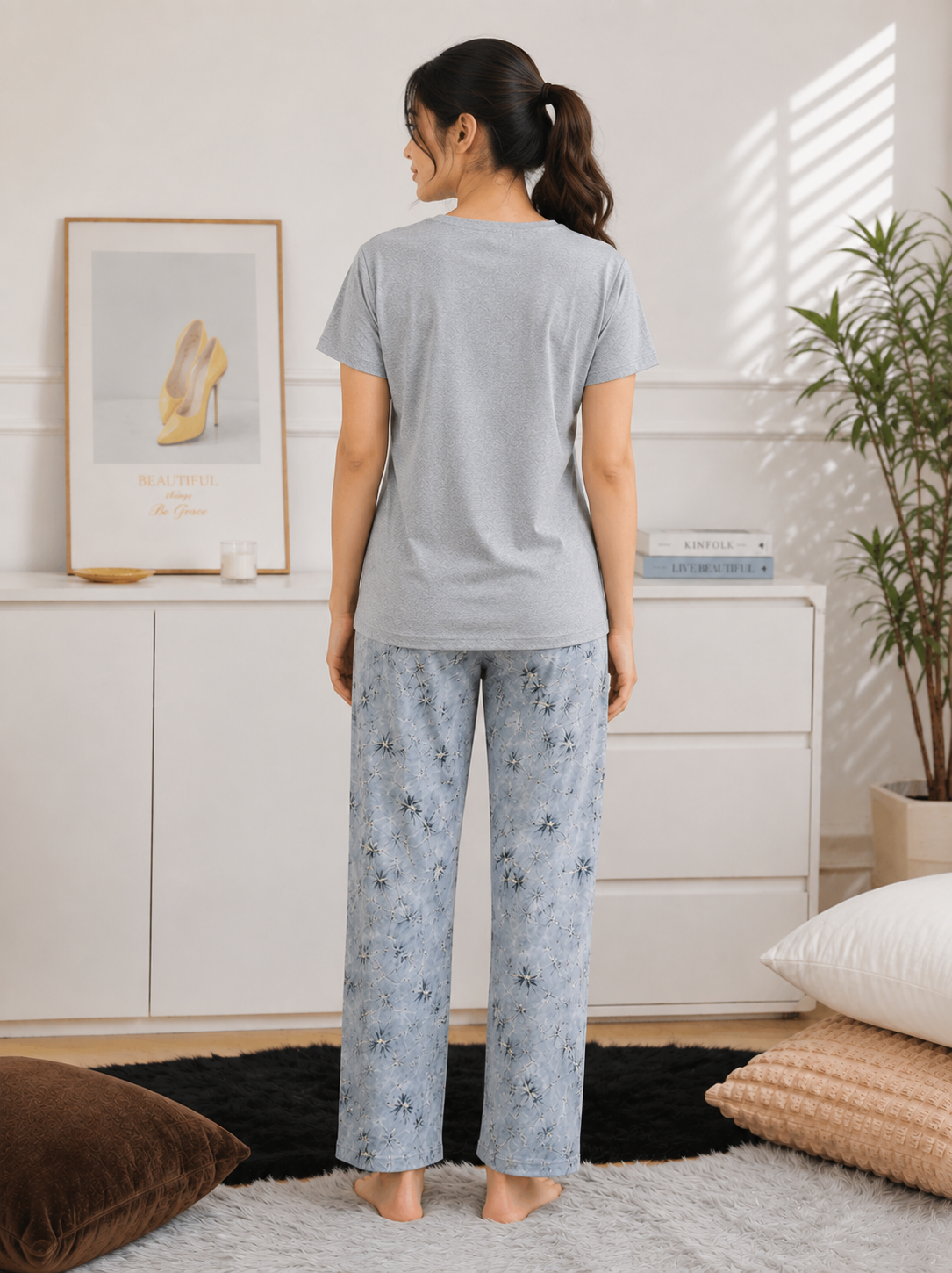 Grey Bloom — Cotton PJs Set