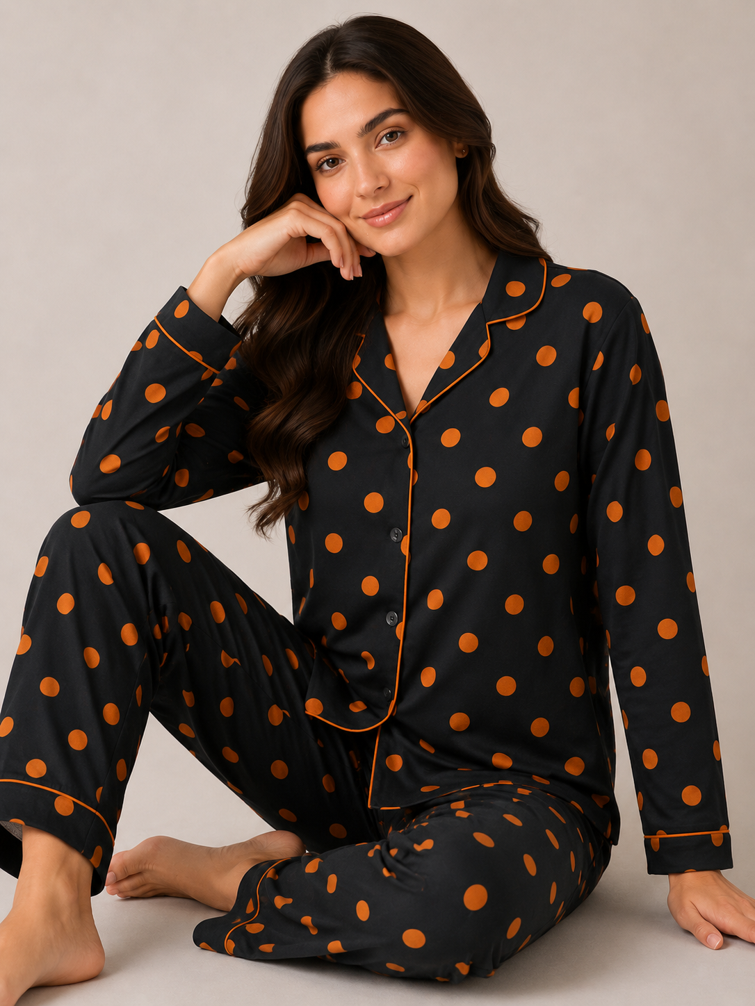 Mocha Dots – Linen PJ Set