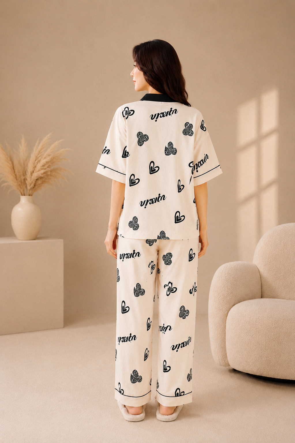 Amora Heart Cotton Button-Down PJ Set