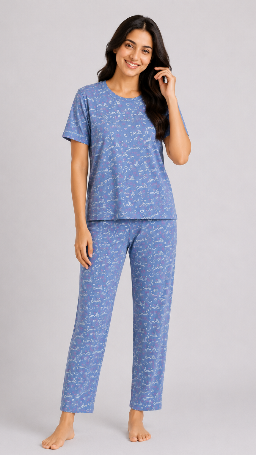 Smile Breeze – Sky Blue Cotton PJ Set