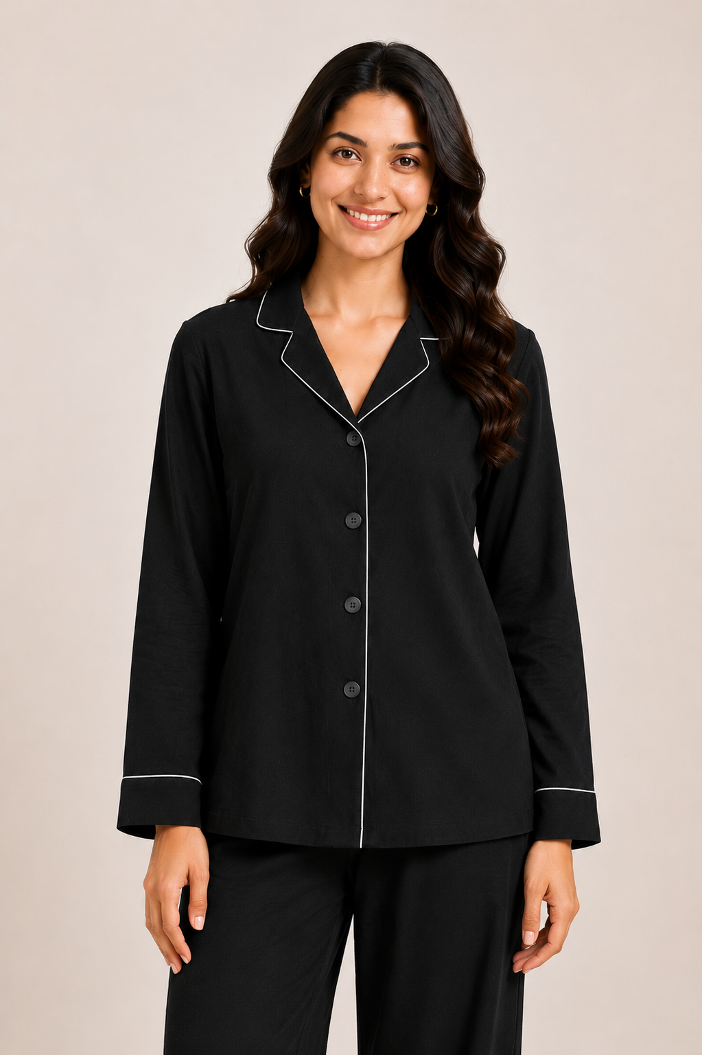 Linen Pajama Suit-Black Pearl