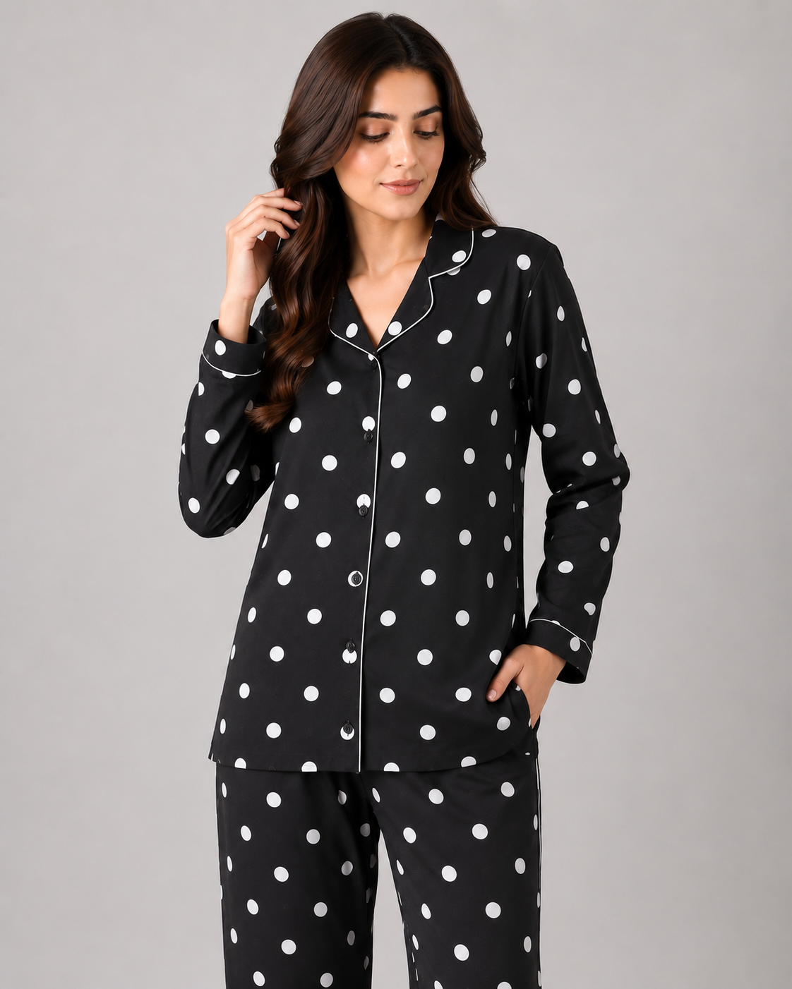 Midnight Dots – Linen PJ Set