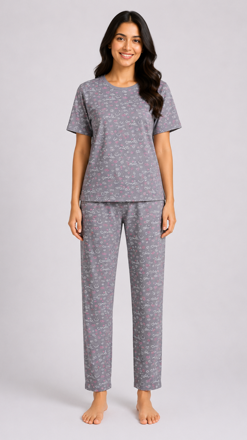 Smile Breeze – Smoky Grey Cotton PJ Set