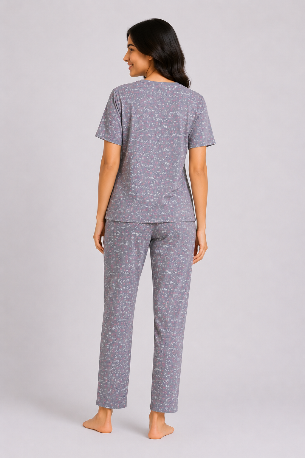 Smile Breeze – Smoky Grey Cotton PJ Set