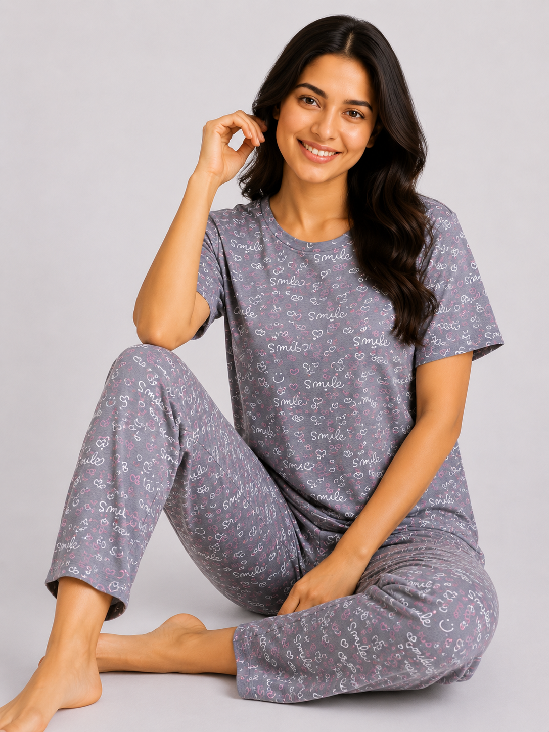 Smile Breeze – Smoky Grey Cotton PJ Set