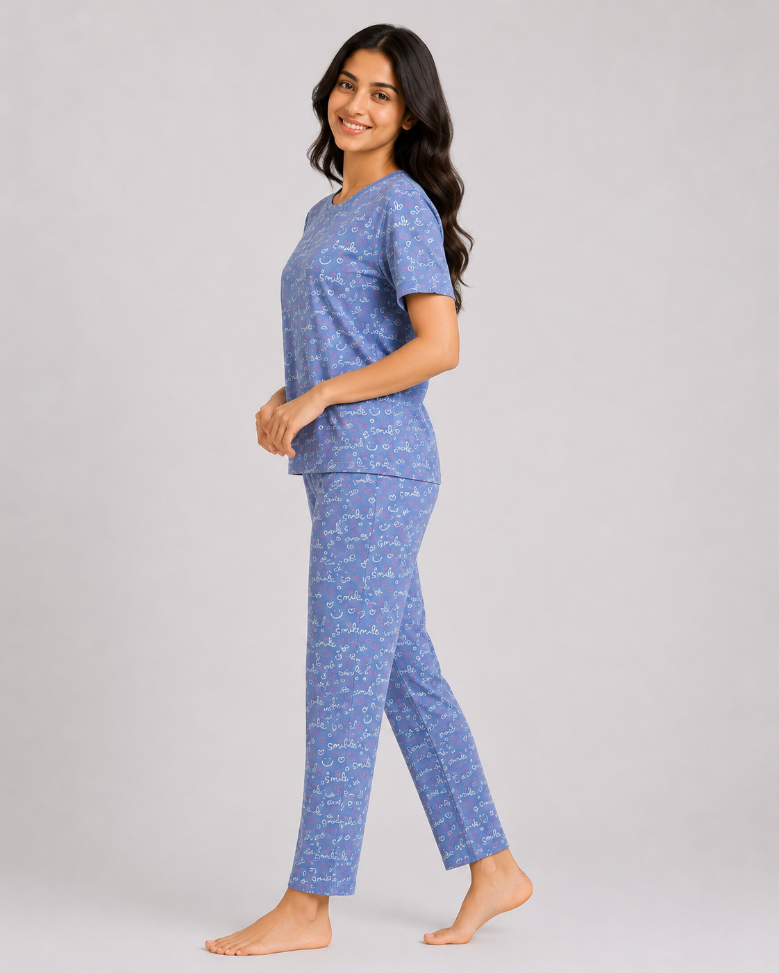 Smile Breeze – Sky Blue Cotton PJ Set