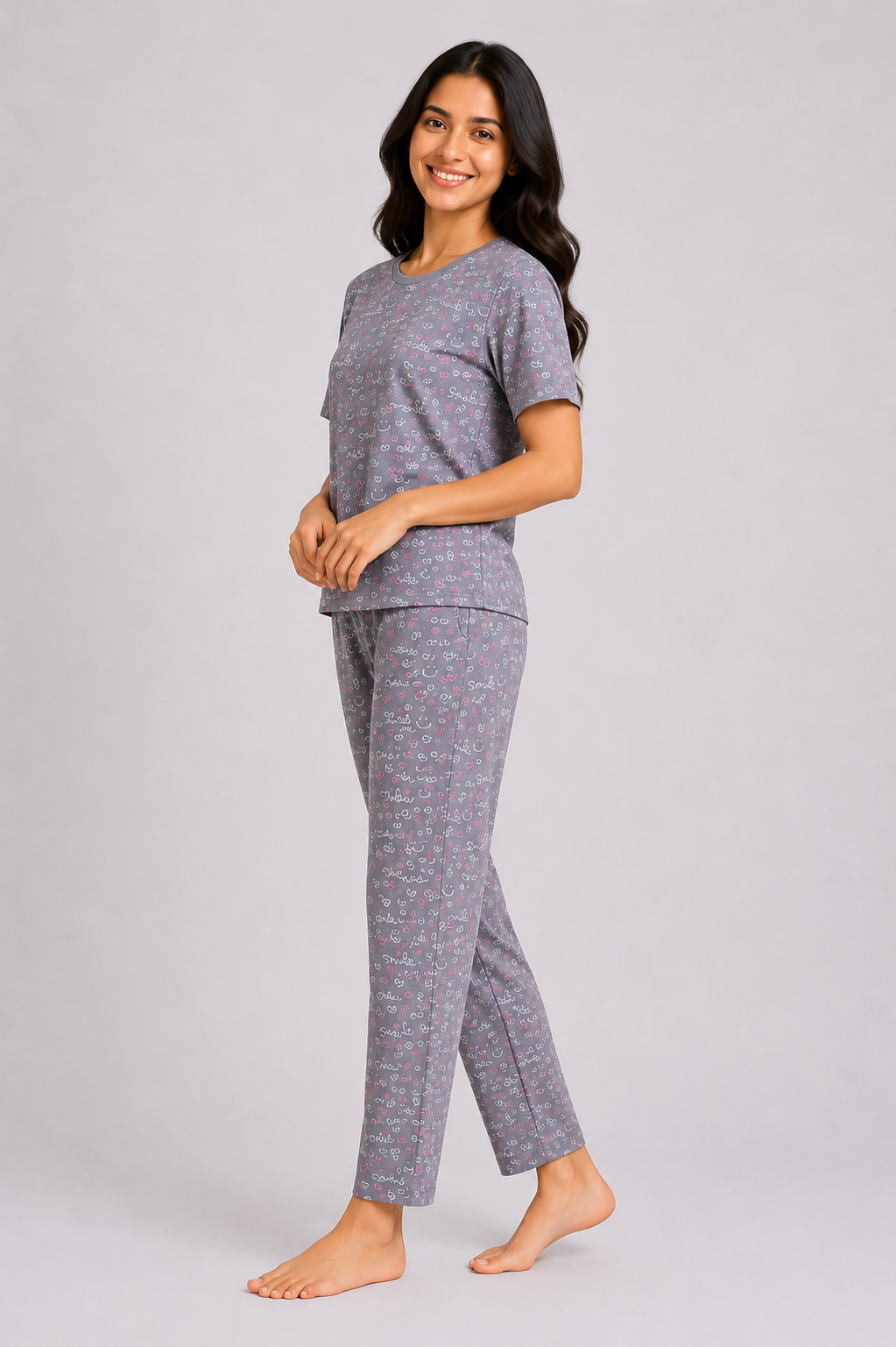 Smile Breeze – Smoky Grey Cotton PJ Set