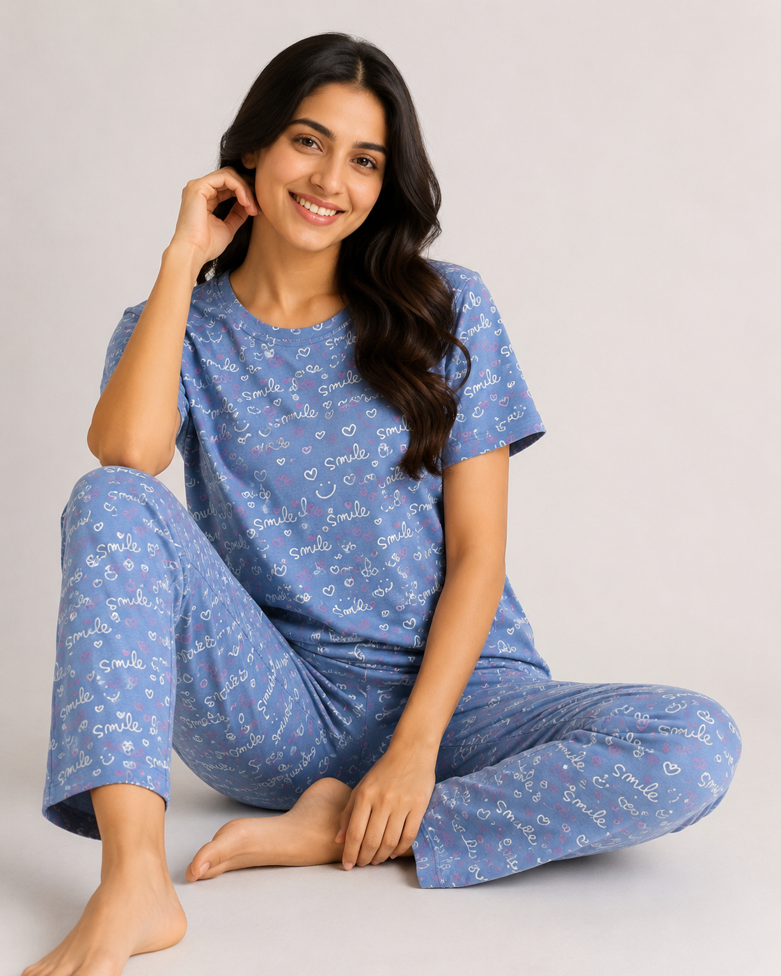 Smile Breeze – Sky Blue Cotton PJ Set