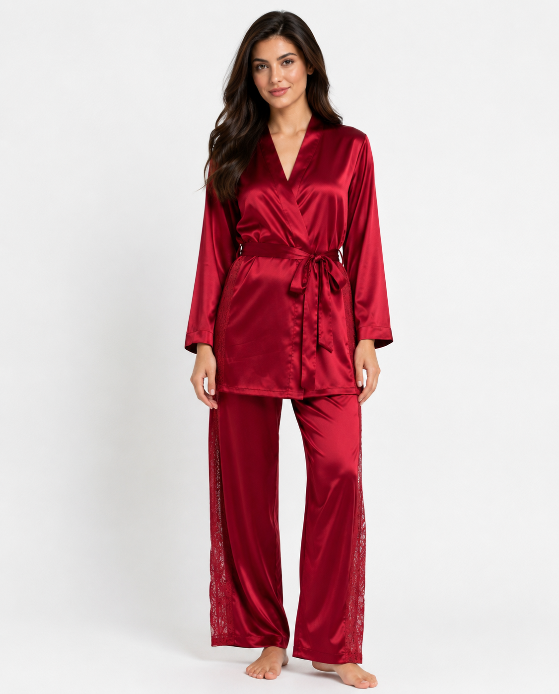 2-Piece Satin Pajama and Robe Set | Gown, Long Trouser