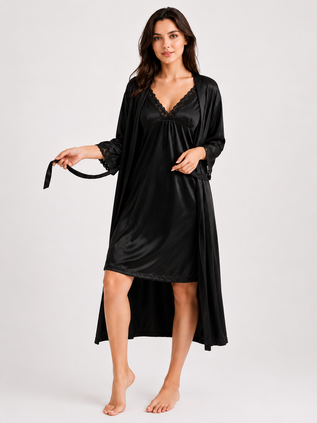 Satin Lace Robe & Nighgown Set