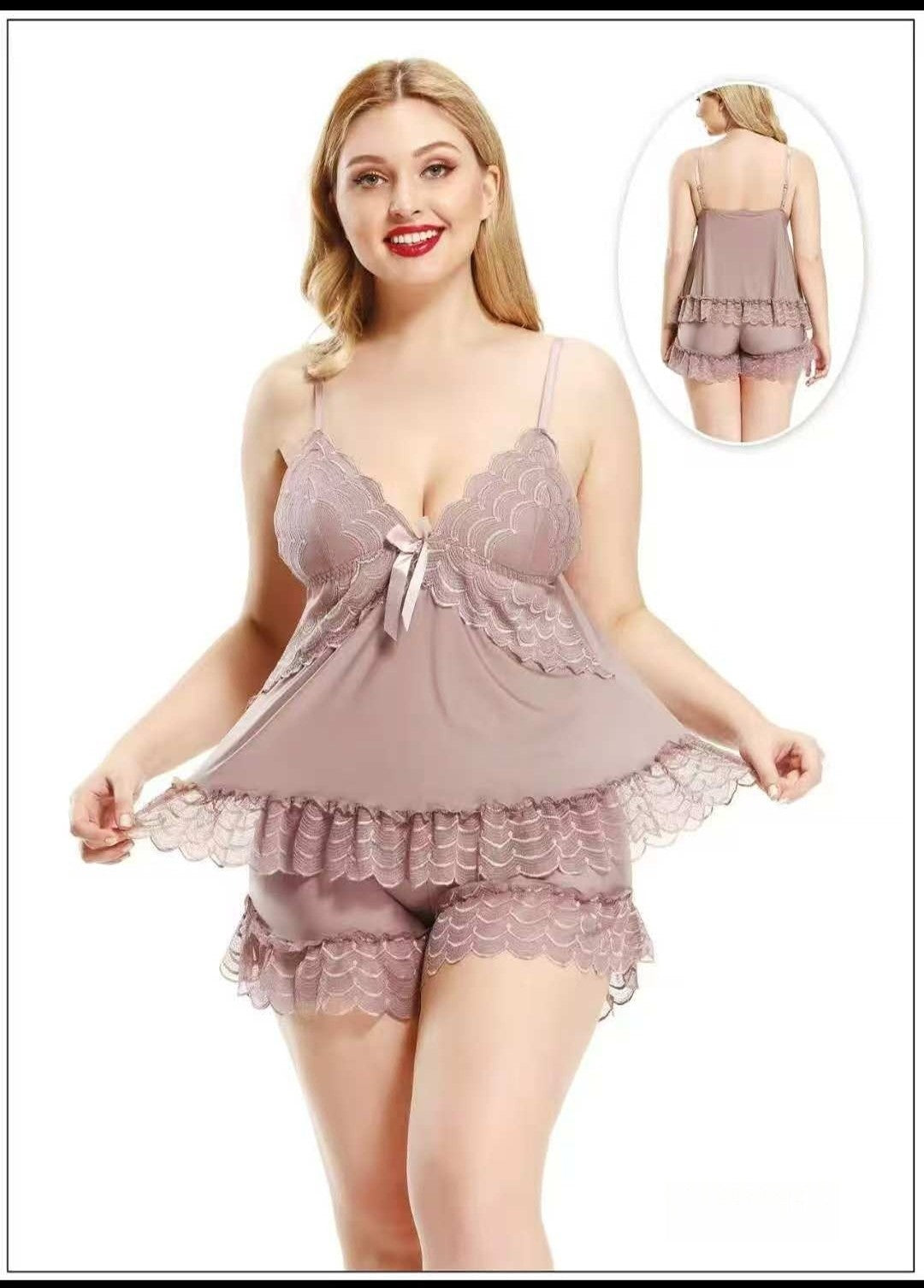 Mauve Mist Layered Cami Set|Plus Size Lingerie